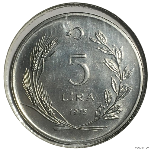 Турция 5 лир, 1975 [UNC] (холдер)