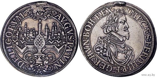 Германия Свободный город АУГСБУРГ редчайший рейхсталер 1640 г Фердинанд III городской вид