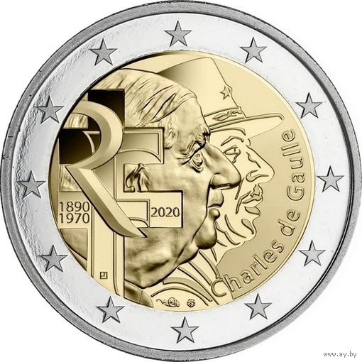2 евро 2020 Франция Шарль де Голль UNC из ролла