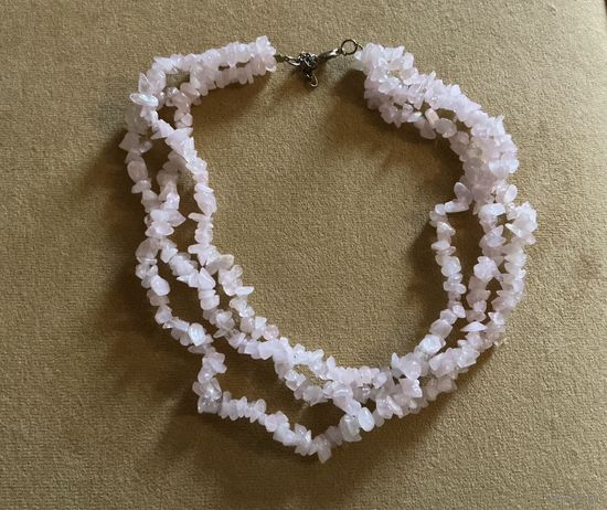 Бусы Розовый кварц три нити Германия винтаж