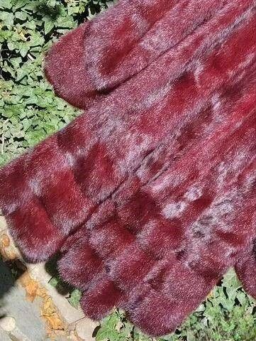 ЛЮКС! ШУБА НОРКОВАЯ С КАПЮШОНОМ. МЕХ "SAGA MINK"/ВИННЫЙ ОКРАС.