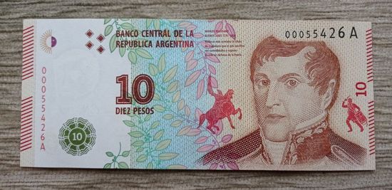 Werty71 Аргентина 10 Песо 2017 UNС банкнота