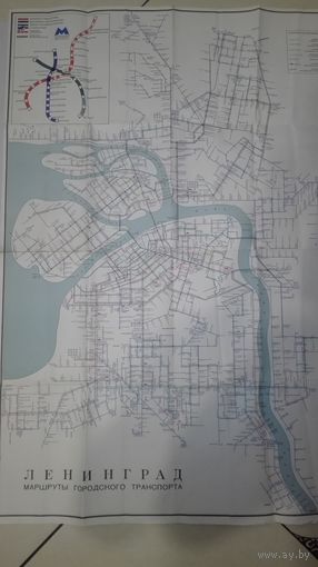 Карта схема Ленинград маршрут городского транспорта 1974г
