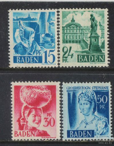 Оккупация Германии Французская зона Баден 1948 Девушки в костюмах Боденского озера и Констанца Дворец Раштатт Девушка из Черного леса Стефания Богарне Стандарт #19,22,23,24*