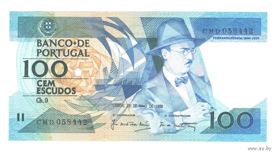 Португалия 100 эскудо 1988 года. Дата 26 мая. Тип Р 179. Состояние UNC!