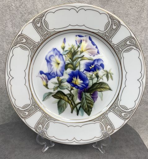 Декоративная тарелка HAVILAND LIMOGES Франция. Вьюнок – голубая симфония. Цветы Лиможа 1991год. 22 см
