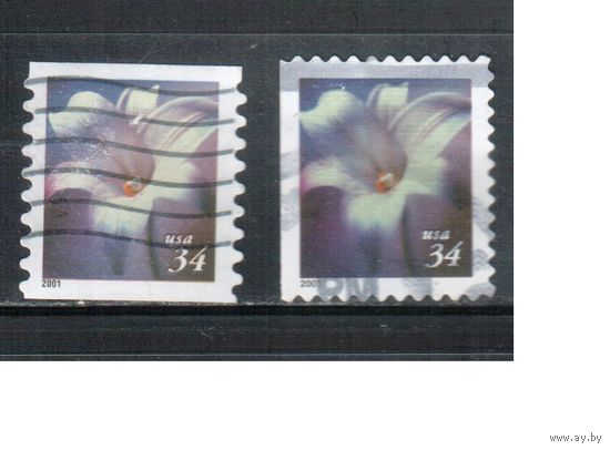 США-2001 (Мих.3428 ВD+ВС) , гаш., Стандарт, Цветы , зубцовки