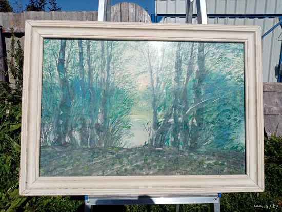 С рубля без мц. картина "Пейзаж на озере", 2000г. бумага акварель, стекло. тяжелая