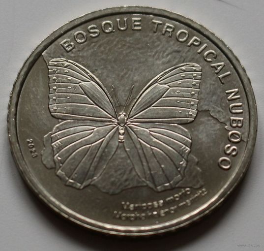 Коста-Рика 50 колонов 2023 год "Фауна экосистемы - Туманный лес. Бабочка рода Морфо"