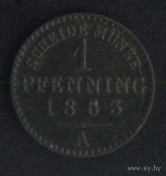 Германия Пруссия 1 пфенниг 1863 г. (*). Состояние на фото!!!