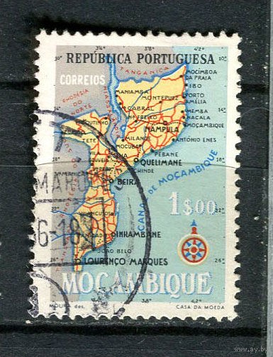 Португальские колонии - Мозамбик - 1954 - Карта 1Е - [Mi.444] - 1 марка. Гашеная.  (Лот 70Fw)-T25P34