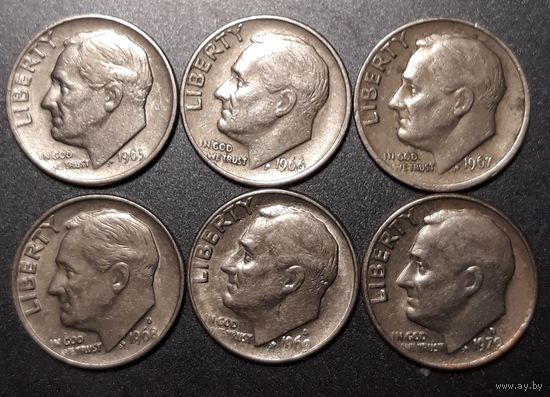 Дайм (10 центов) 1965.1966.1967.1968D.1969D.1970D США