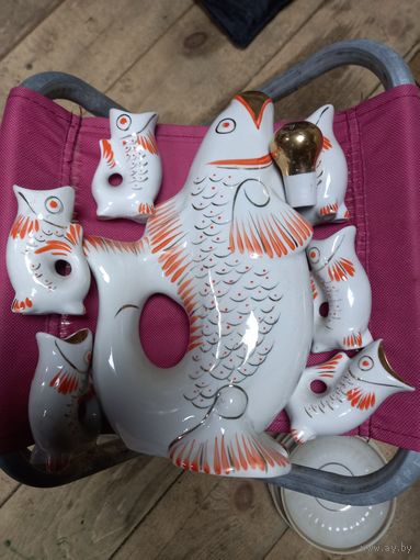 Коньячный набор "Рыбки" СССР. фарфор Полонка 70-е