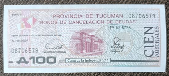 100 аустралей 1991 года - Аргентина - провинция Тукуман - UNC