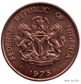 ФЕДЕРАТИВНАЯ РЕСПУБЛИКА НИГЕРИЯ. 1/2 КОБО 1973. UNC.