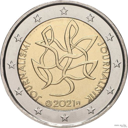 2 евро 2021 Финляндия Журналистика UNC из ролла