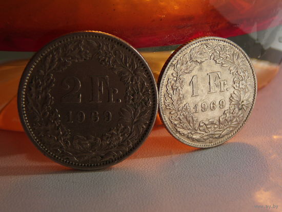 Швейцария 2 и 1 франк 1969 год ПАРА