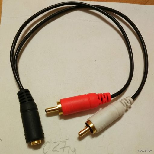 Кабель 2x RCA - jack 3.5mm (AUX), папа-мама, 0,27 метра, черный