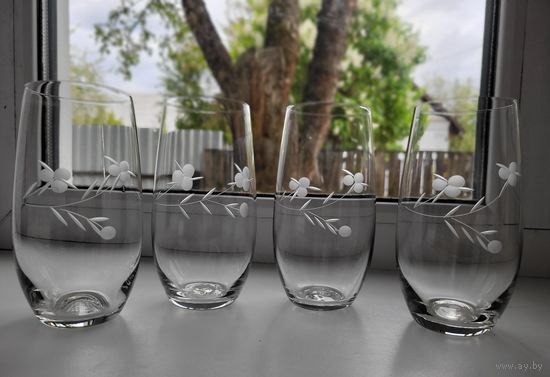 Стаканы 300 мл, стекло, ручная гравировка, 4 шт. одним лотом.