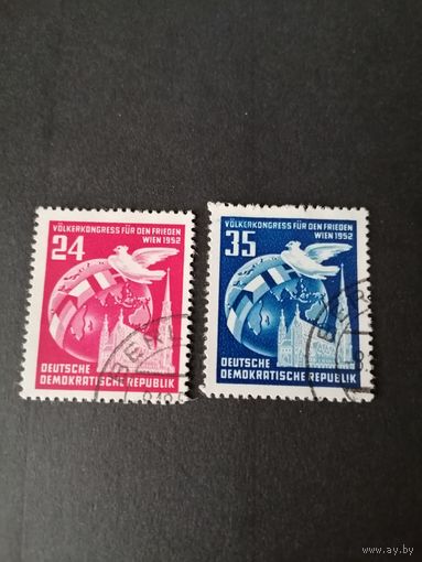 ГДР 1952 Серия марок "Народный конгресс мира в Вене, Австрия" (гашение без клея) Mi.320-321 каталог 8.00 евро
