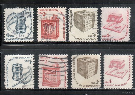 США-1977, (Мих.1320-1323  х+у ) , гаш., Стандарт "Американа", (полная серия),2 типа бумаги(1)