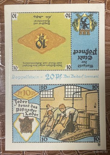 Нотгельд 10 х 2 пфеннигов 1921 год. Пёснек,. Веймарская республика