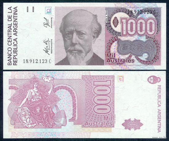 Аргентина 1000 песо 1988-1990 год, Р329(5), UNC