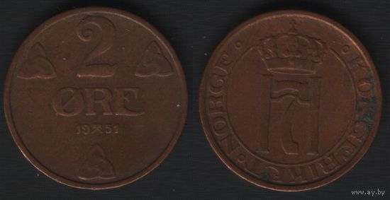 Норвегия km371 2 эре 1951 год (nf02