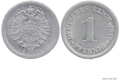 Германская Империя (II Рейх, Германия). 1 пфенниг 1917 А (Берлин, Пруссия).