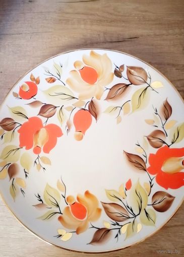 БЛЮДО, Добруш, фарфор, ручная роспись, 31 см, винтаж