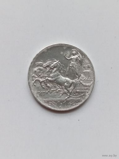 Италия 1 ЛИРА 1917 г. Виктор Эммануил III серебро
