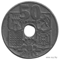 Королевство Испания ( Регентство ). 50 сентимо 1949 (52). Регент и Каудильо Франсиско Паулино Эрменехильдо Теодуло Франко Баамонде. Стрелы вверх.