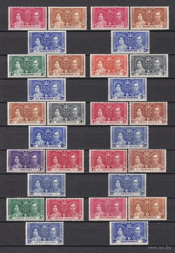 26.BrKS. Великобритания. Колонии. Коронация Георга VI и Елизаветы. Америка.  Сборный лот. 1937 г. 18 полных серий. MNH.