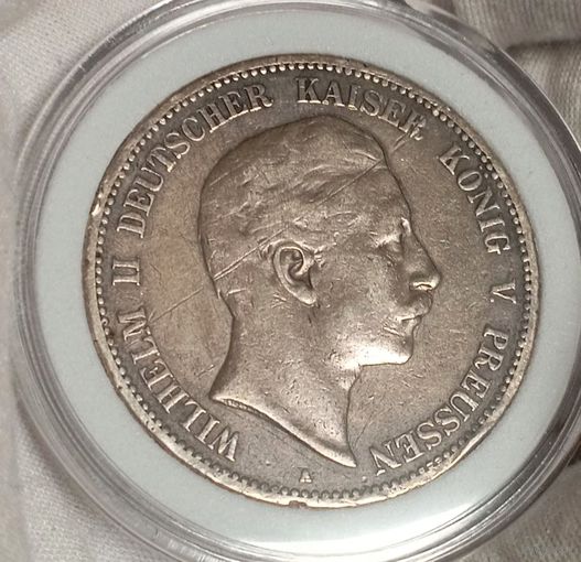 5м 1902, Пруссия, Вильгелм II, крупное серебро, хорошая! Смотрите также другие мои лоты!