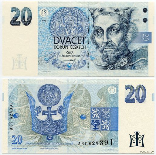 Чехия. 20 крон (образца 1994 года, P10a, UNC)