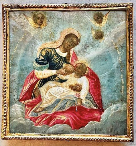 18век;Млекопитательница,икона Пресвятой Богородицы, 18 век, Кострома. Размер 9х9 см