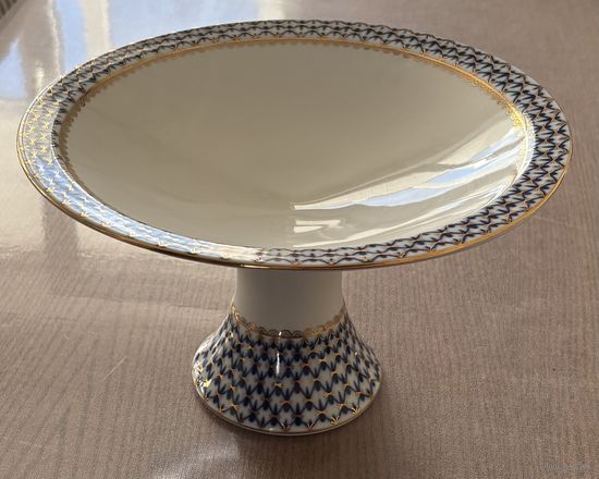 Фруктовница Кобальтовая сетка ЛФЗ деколь , золочение