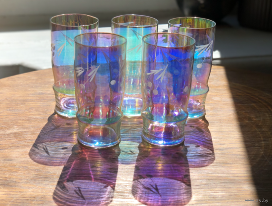 Стаканы цветное стекло винтаж ссср 5шт