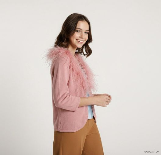 Трикотажный жакет Monsoon с перьями, размер М