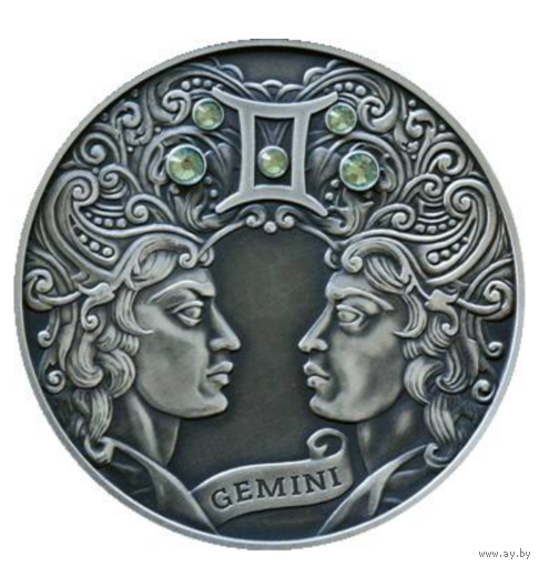 Близнецы. Зодиакальный гороскоп. 2014 год. Беларусь, 20 рублей, Серебро