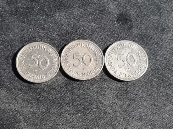 Германия  50 пфеннигов 1985 лот 3 шт  F J D