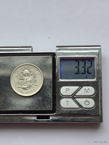 25 сентаво 1952 года. Мексика, Мексиканские Соединённые Штаты (1905 - 1969). Серебро 300. Монета не чищена. H45614.