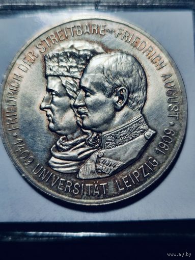 Германия, 5 марок 1909. 500 лет Лейпцигскому университету. Серебро.
