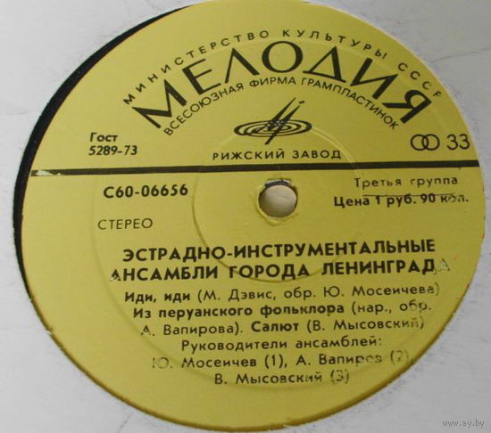 Эстрадно-Инструментальные Ансамбли Города Ленинграда  О. Куценко, Ю. Мосеичев, В. Игнатьев, Д. Голощекин, LP 1976