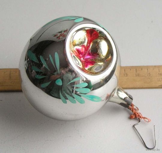 Елочная игрушка ШАР - ФОНАРИК большой  8 см времен СССР вид 2