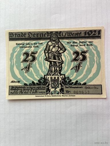 25 пфенигов (нотгельды) Германия г.Герне -1402