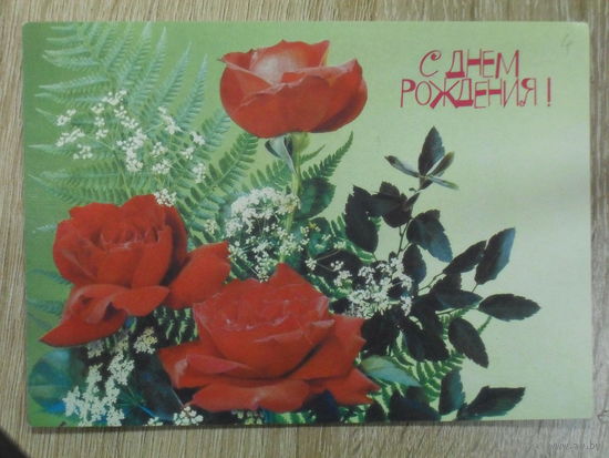ЧИСТАЯ ПОЧТОВАЯ ОТКРЫТКА СССР."С ДНЕМ РОЖДЕНИЯ". ФОТО И. ДЕРГИЛЕВА. 1990 год