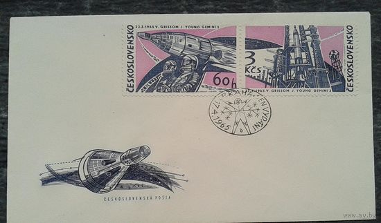 Конверт "Запуск косм. корабля "Джемени-3". 23.3.1965 г". ЧССР. 1965 г. Марки, спецгашение.