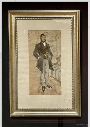 Кубарев В.Г. "Кавалер", акварель 40х61см. с рамой и паспарту.