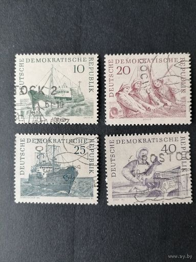 ГДР 1961 Полная серия марок "Морское рыболовство" (гашение с клеем) Mi.817-820 каталог 4.00 евро